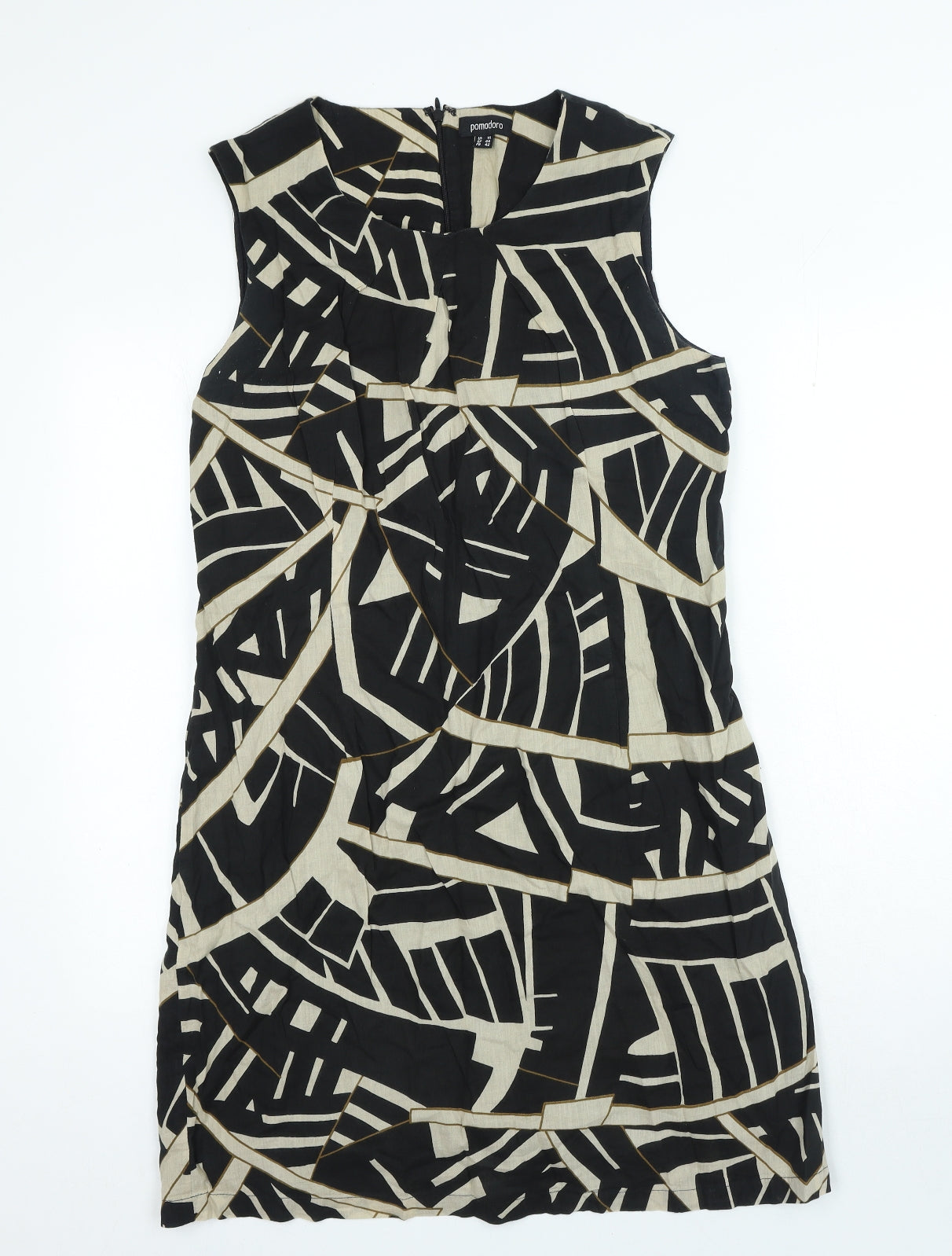Pomodorro Womens Black Geometric 100% Cotton A-Line Size 14 Round Neck Zip