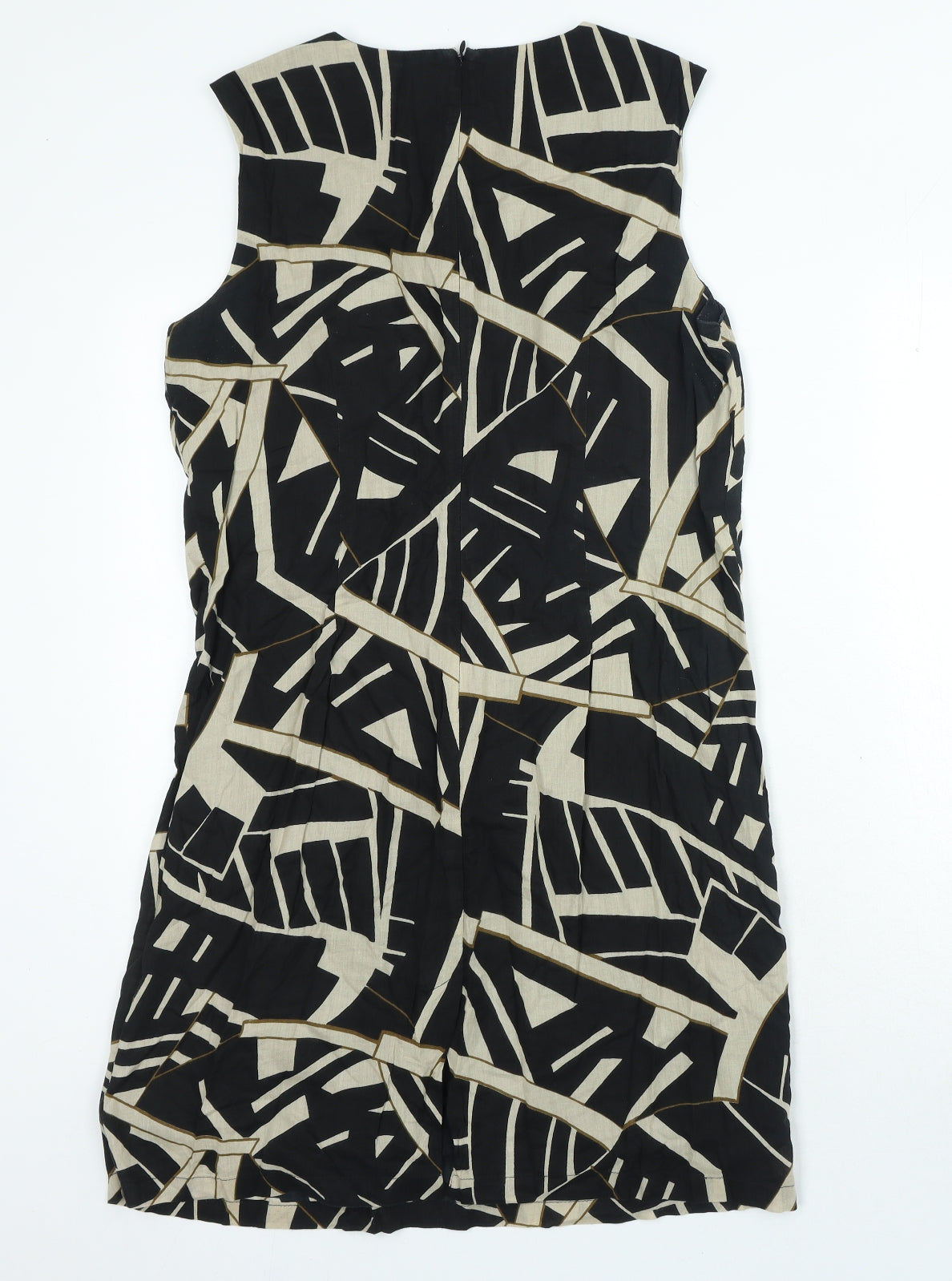 Pomodorro Womens Black Geometric 100% Cotton A-Line Size 14 Round Neck Zip