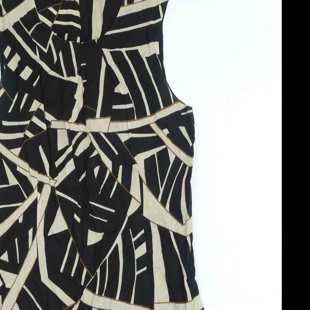 Pomodorro Womens Black Geometric 100% Cotton A-Line Size 14 Round Neck Zip