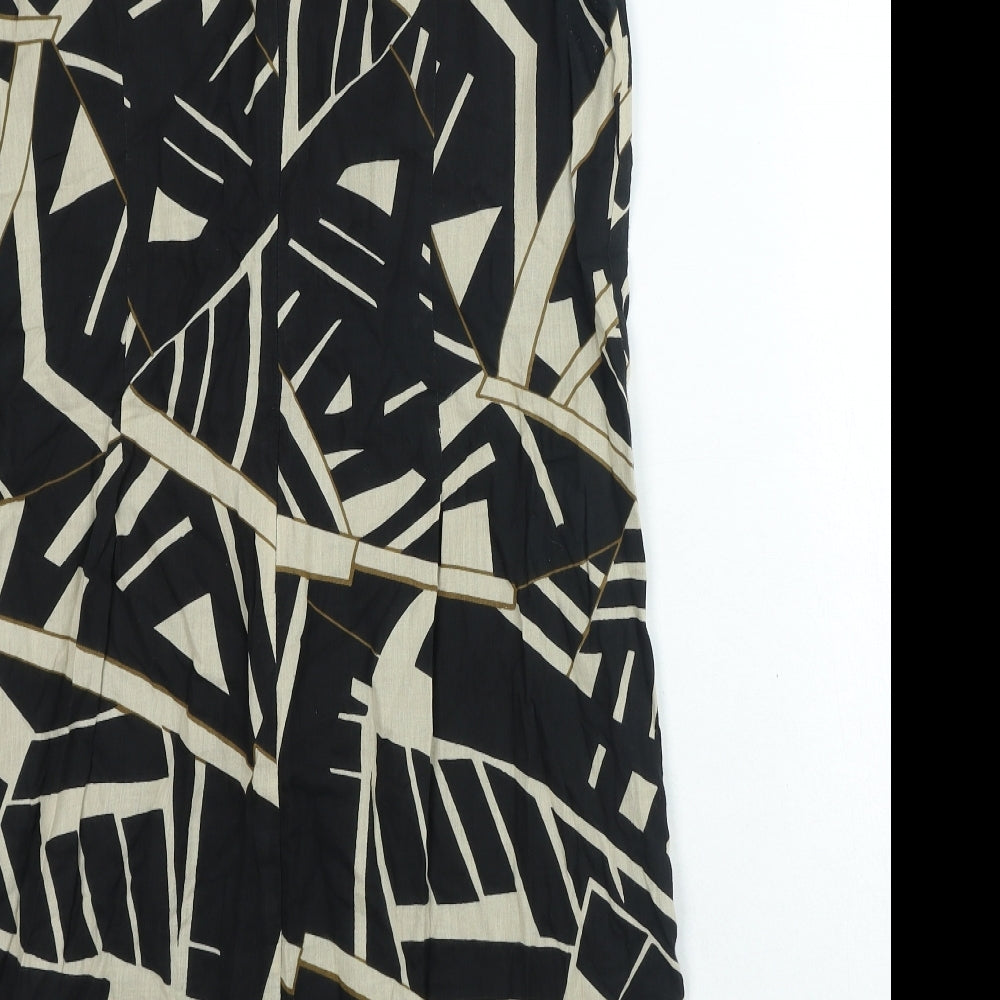 Pomodorro Womens Black Geometric 100% Cotton A-Line Size 14 Round Neck Zip