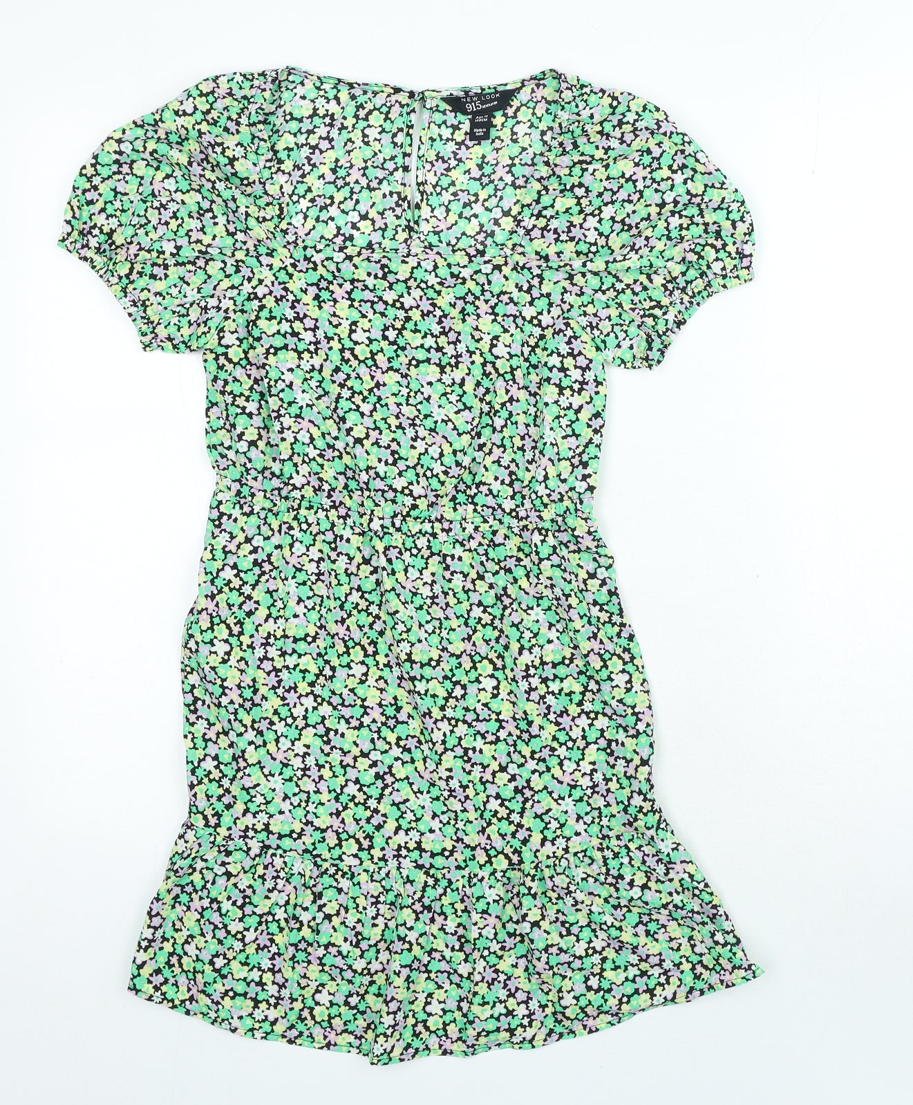 New Look Girls Green Floral Polyester A-Line Size 10 Years Square Neck Hook & Loop