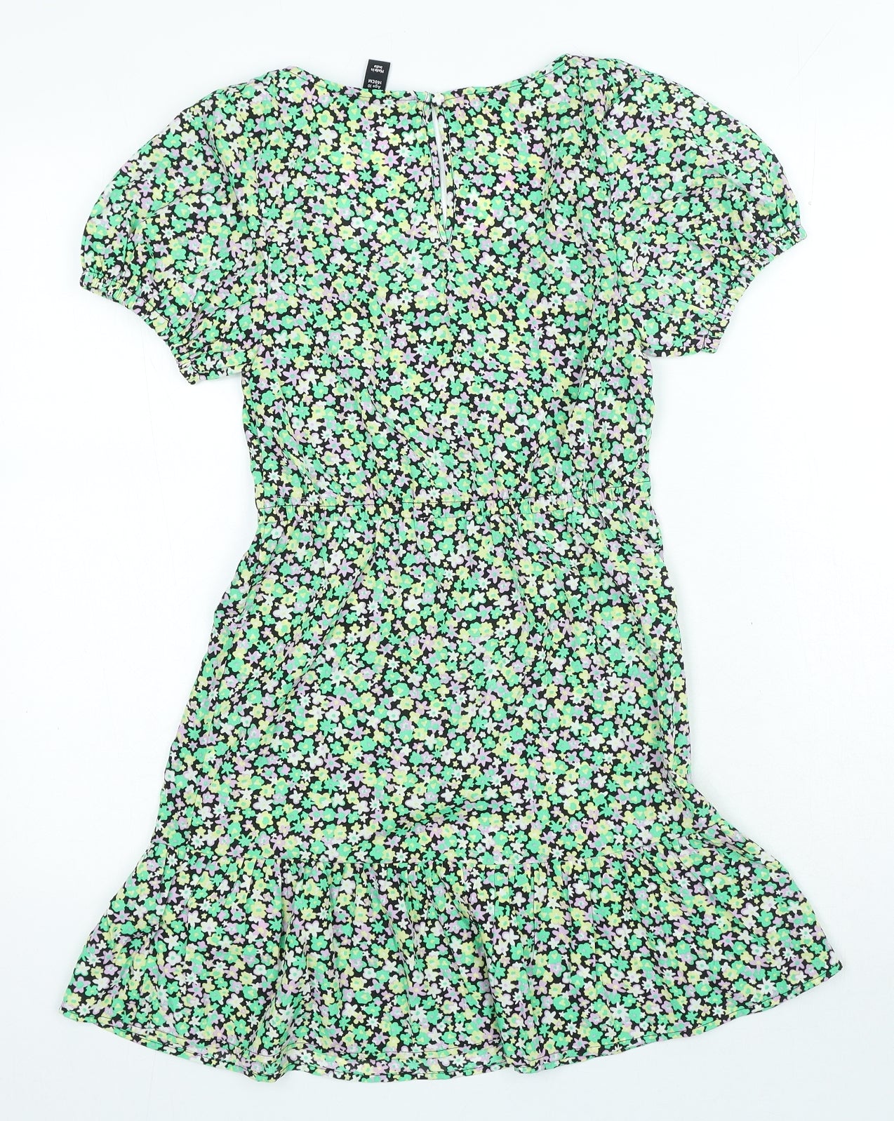 New Look Girls Green Floral Polyester A-Line Size 10 Years Square Neck Hook & Loop