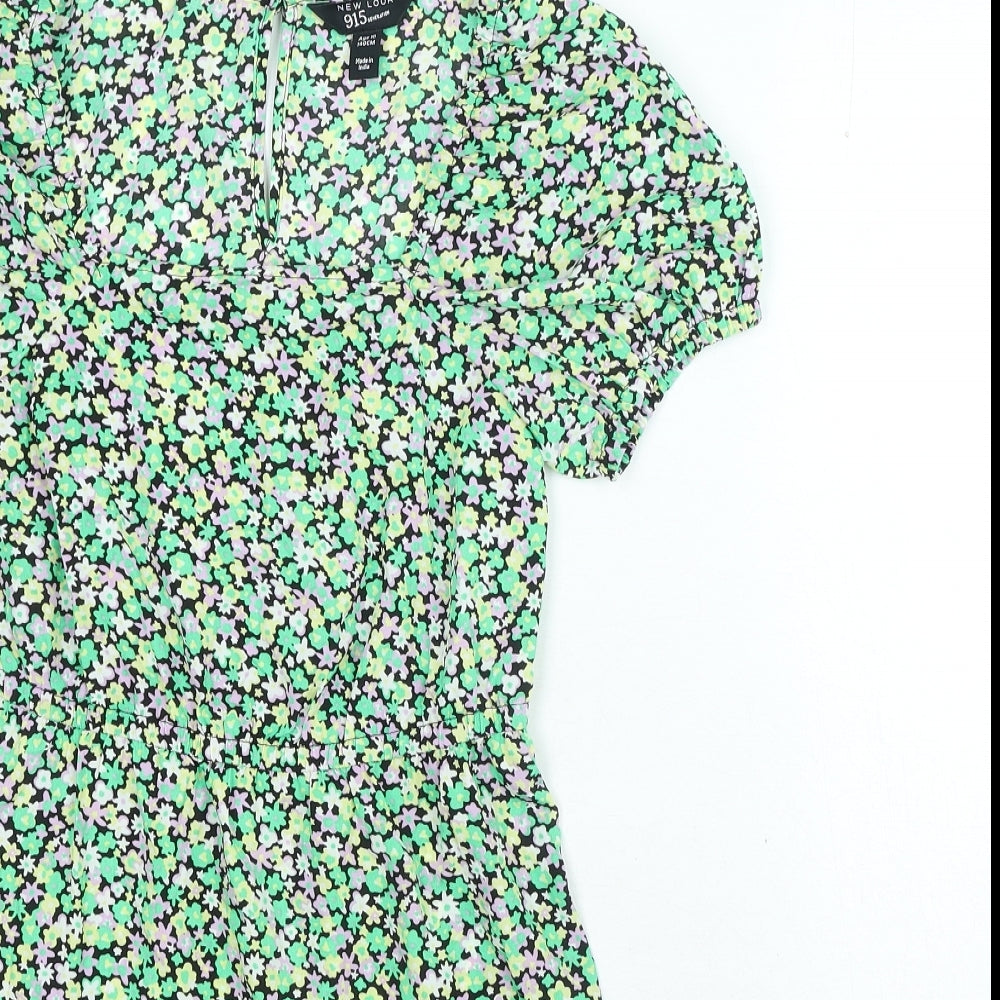 New Look Girls Green Floral Polyester A-Line Size 10 Years Square Neck Hook & Loop