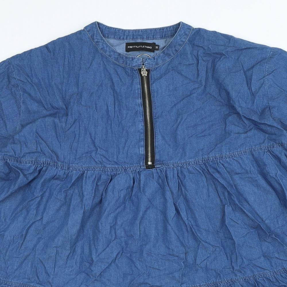 PRETTYLITTLETHING Womens Blue Cotton A-Line Size 14 Round Neck Zip