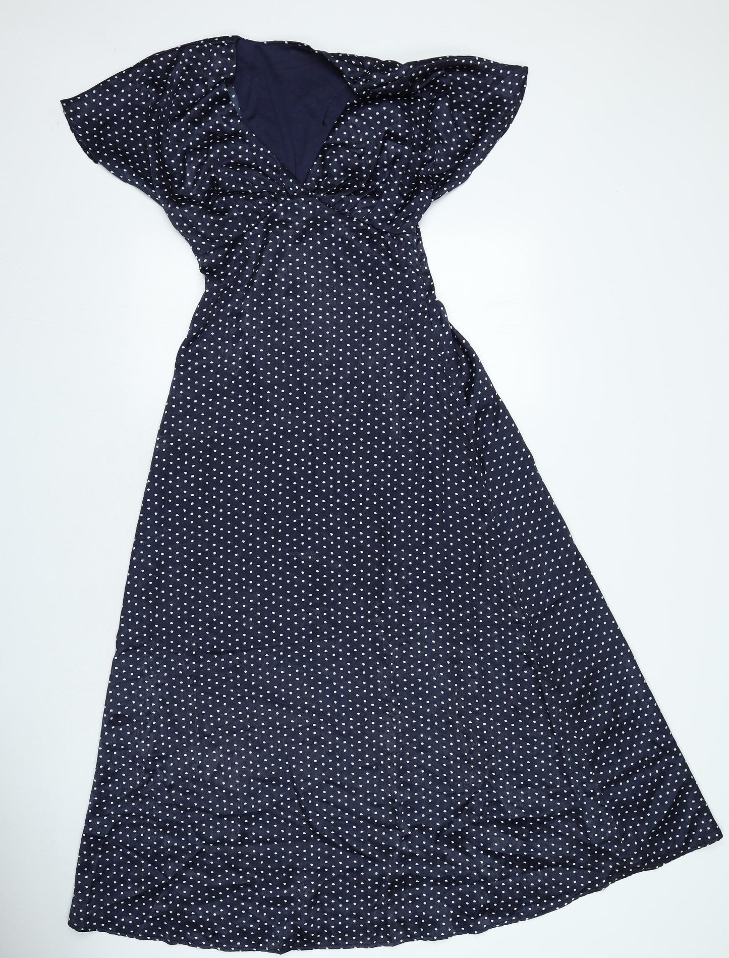 Preworn Womens Blue Polka Dot Polyester A-Line Size XS V-Neck Zip