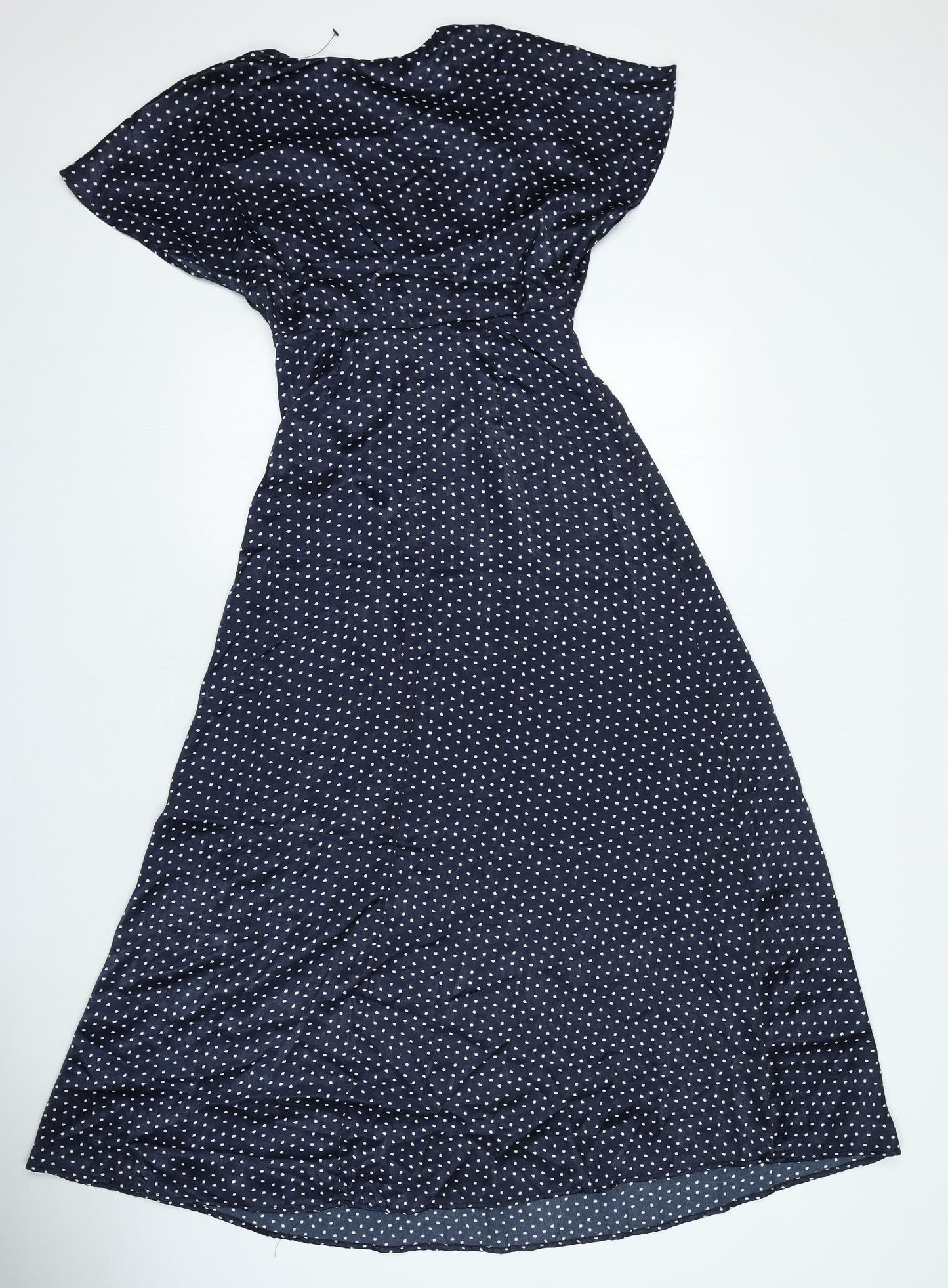 Preworn Womens Blue Polka Dot Polyester A-Line Size XS V-Neck Zip