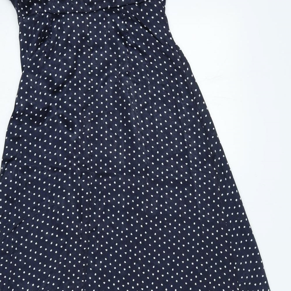 Preworn Womens Blue Polka Dot Polyester A-Line Size XS V-Neck Zip