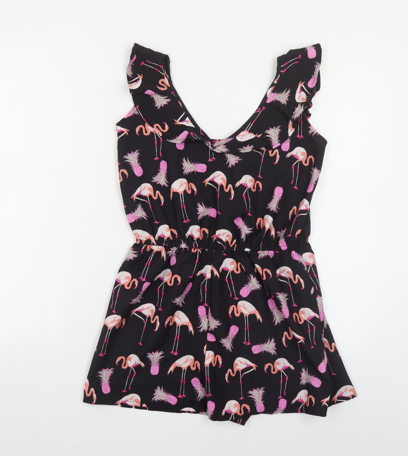 Atmosphere Womens Black Geometric Polyester Playsuit One-Piece Size 10 Pullover - Flamingo