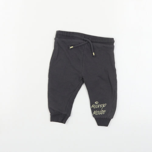 F&F Baby Grey Cotton Jogger Leggings Size 6-9 Months Drawstring - Mickey Mouse