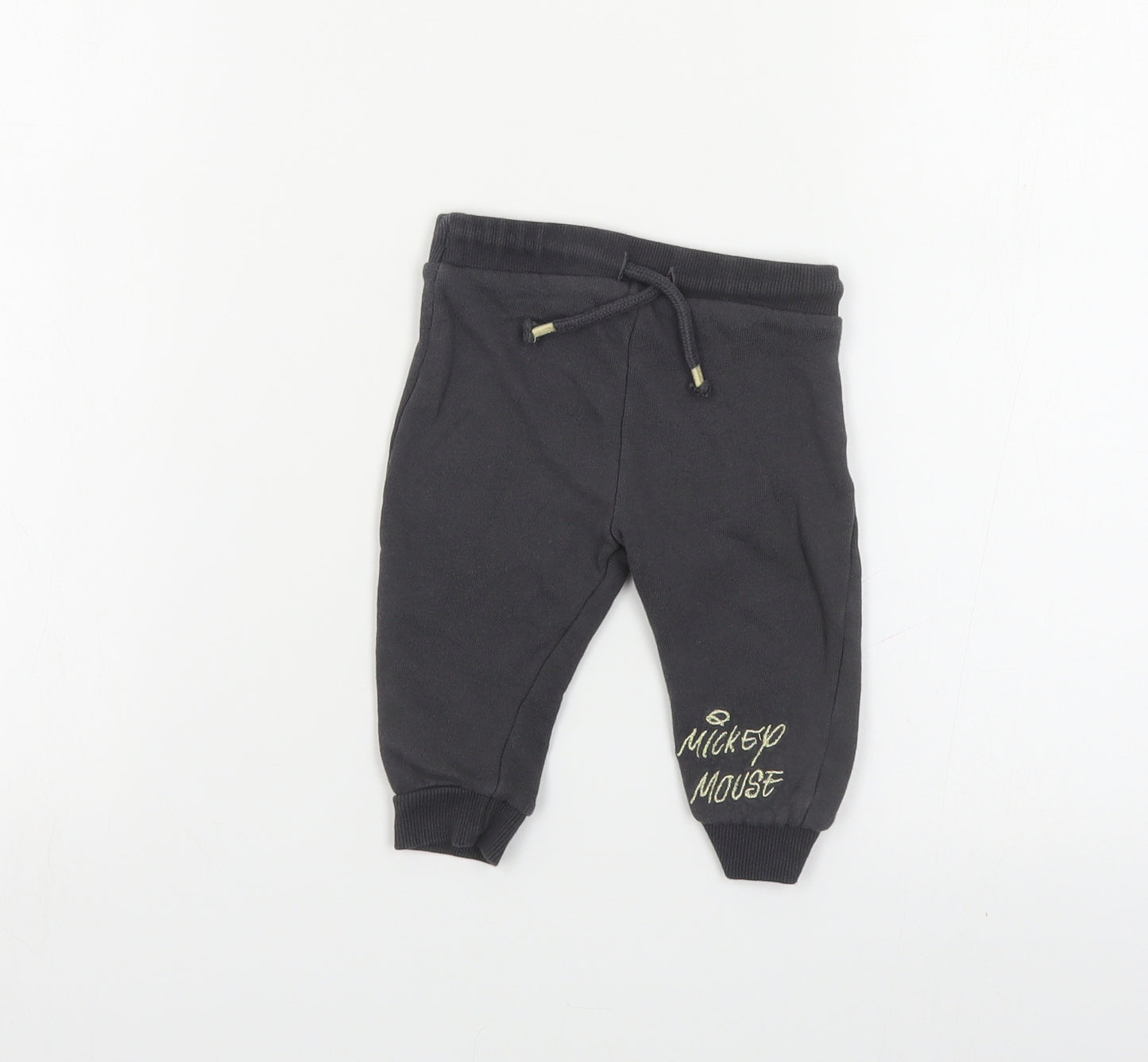 F&F Baby Grey Cotton Jogger Leggings Size 6-9 Months Drawstring - Mickey Mouse