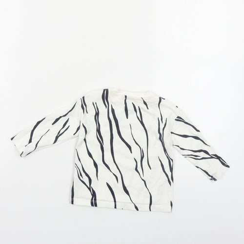 F&F Baby White Animal Print Cotton Pullover T-Shirt Size 6-9 Months Crew Neck Snap - Tiger