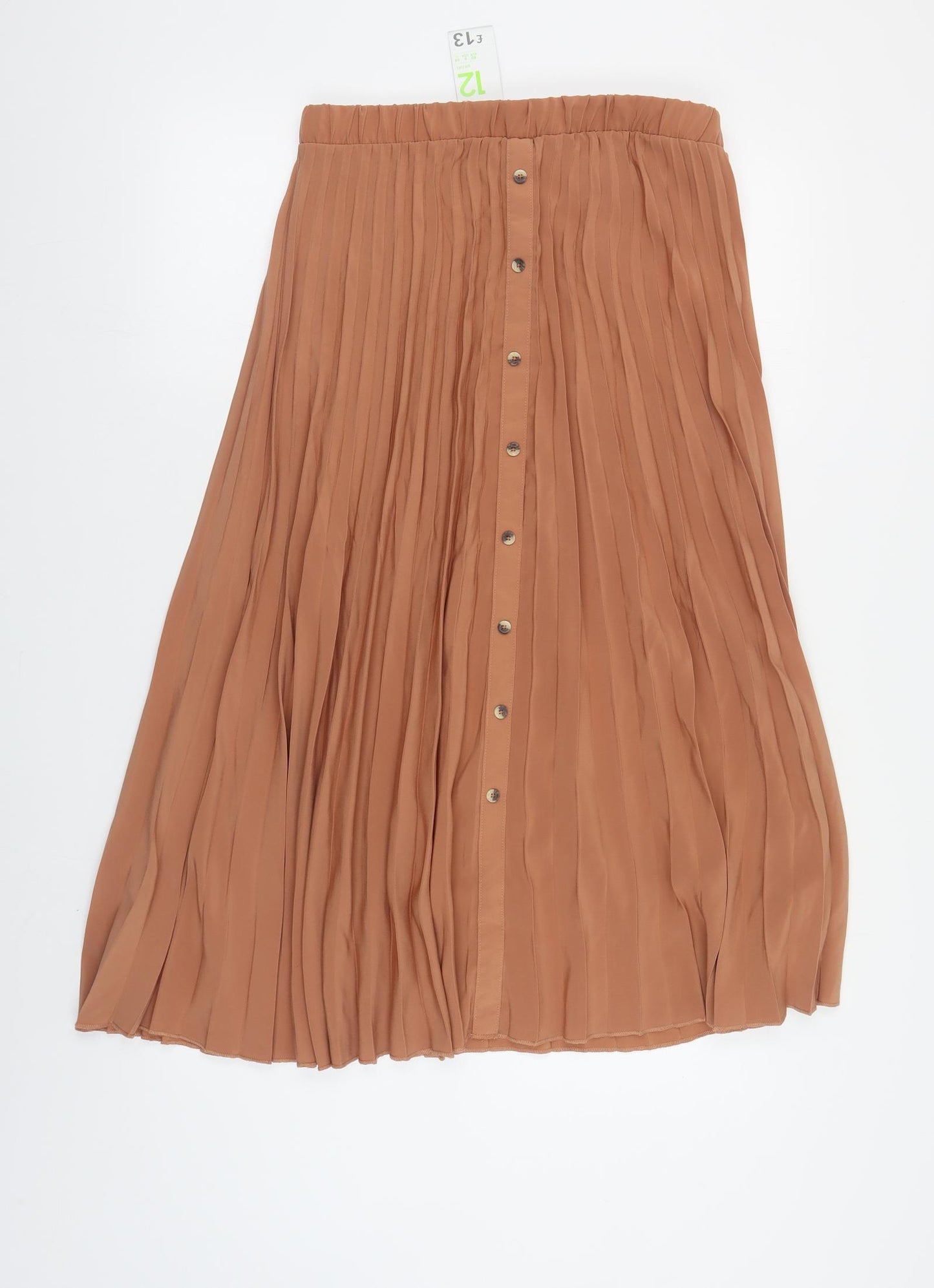 Primark Womens Brown Polyester Pleated Skirt Size 12