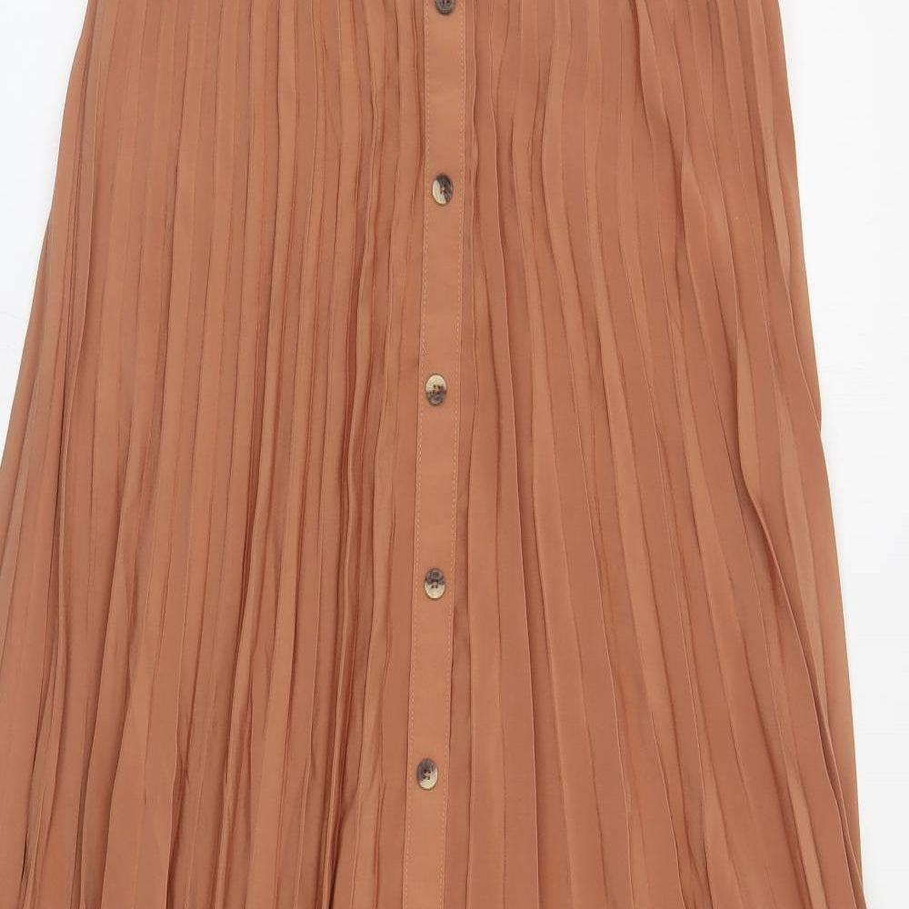 Primark Womens Brown Polyester Pleated Skirt Size 12