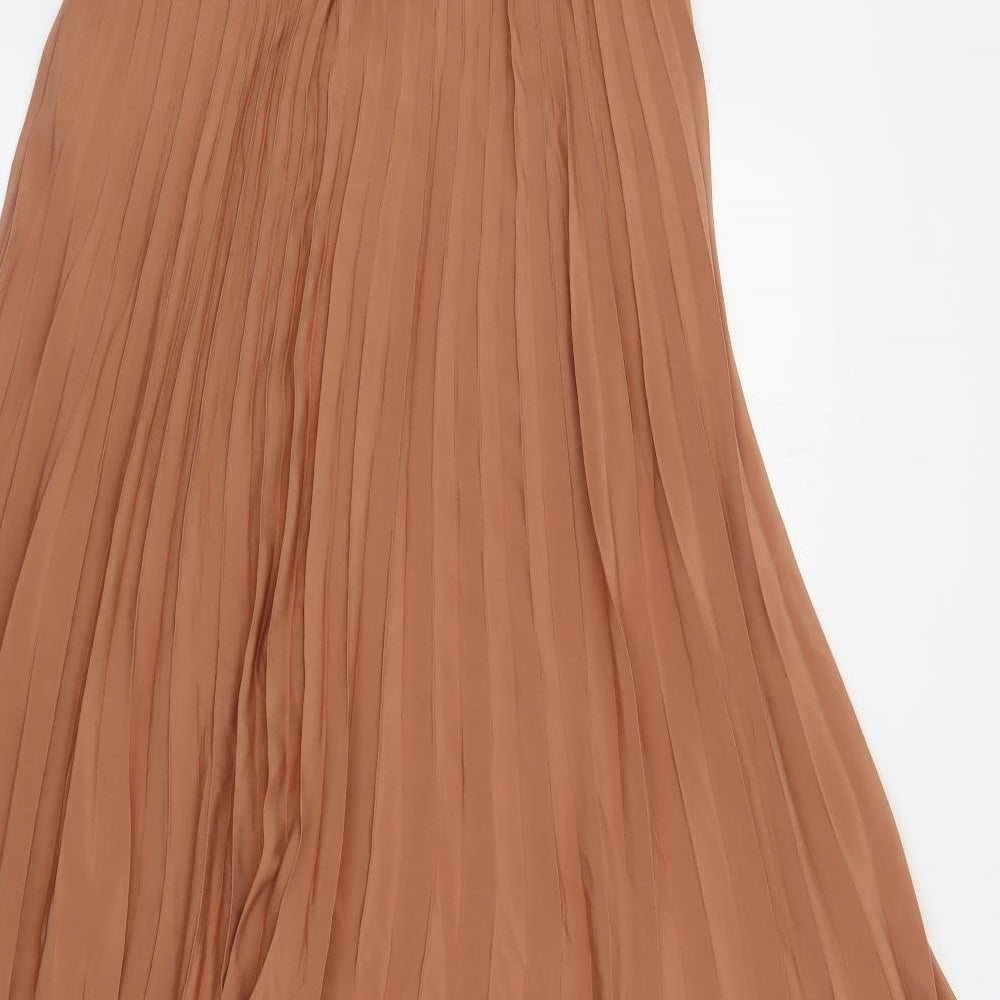 Primark Womens Brown Polyester Pleated Skirt Size 12