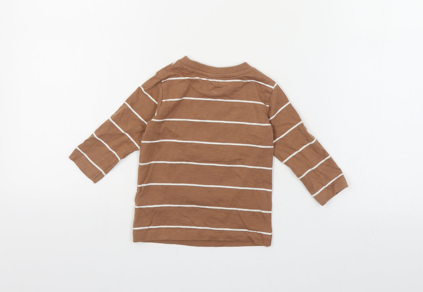 NEXT Baby Brown Striped Cotton Pullover T-Shirt Size 6-9 Months Crew Neck Pullover - Monster