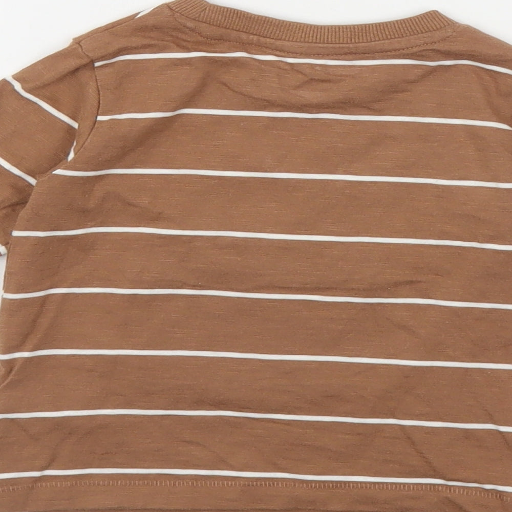 NEXT Baby Brown Striped Cotton Pullover T-Shirt Size 6-9 Months Crew Neck Pullover - Monster