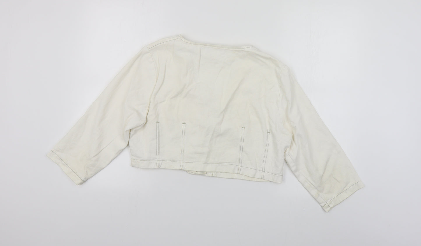 PRETTYLITTLETHING Womens Ivory Cotton Cropped Blouse Size 12 Square Neck