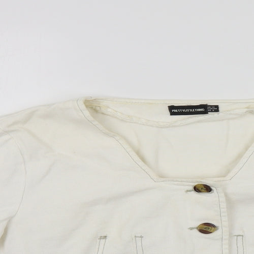 PRETTYLITTLETHING Womens Ivory Cotton Cropped Blouse Size 12 Square Neck
