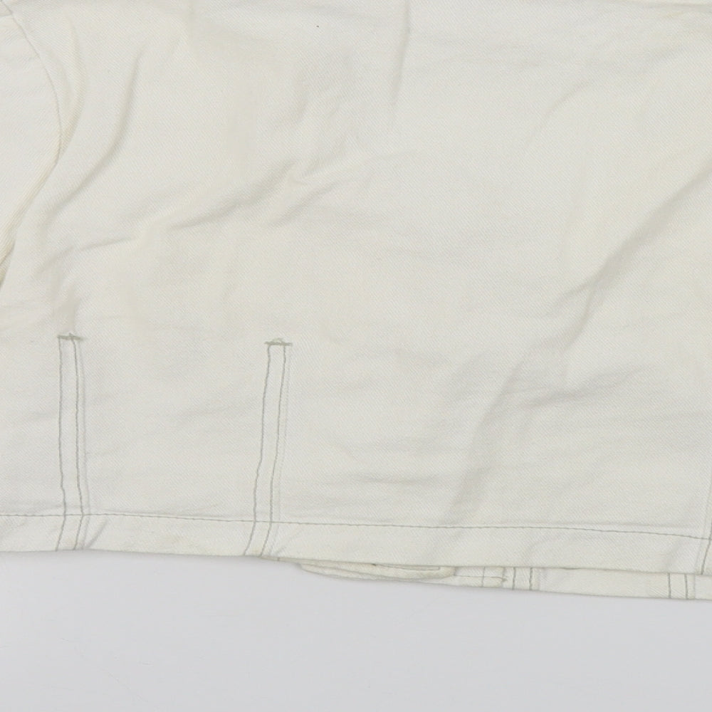 PRETTYLITTLETHING Womens Ivory Cotton Cropped Blouse Size 12 Square Neck