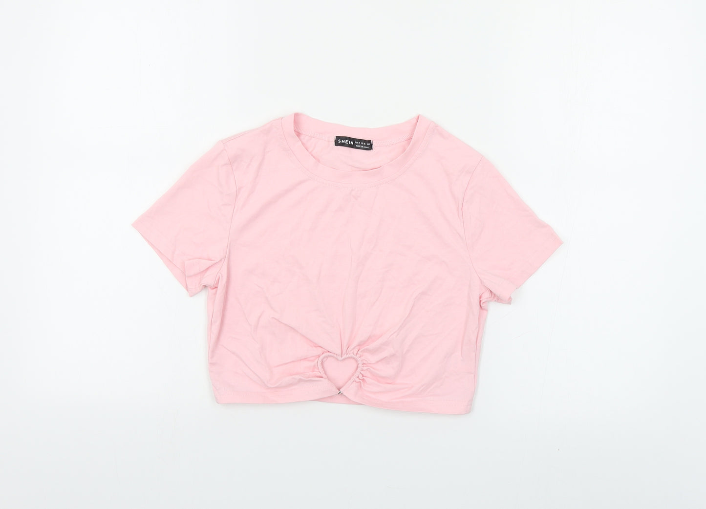 SheIn Womens Pink Cotton Cropped T-Shirt Size M Crew Neck - Ruched