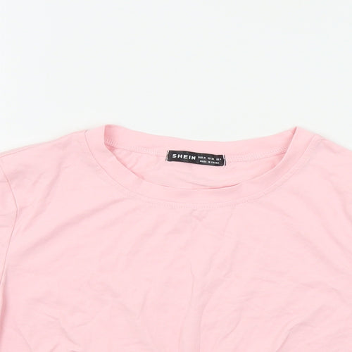 SheIn Womens Pink Cotton Cropped T-Shirt Size M Crew Neck - Ruched