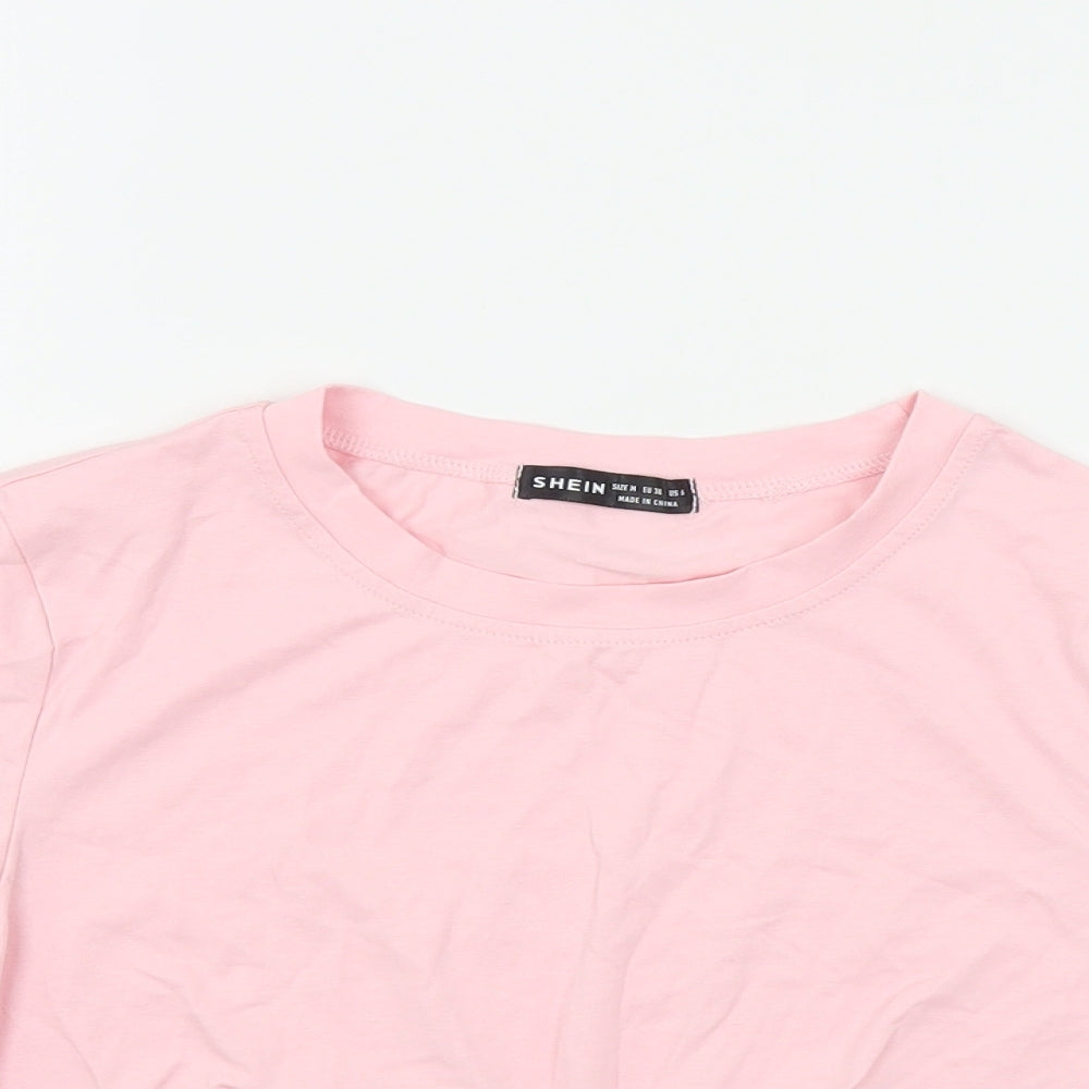 SheIn Womens Pink Cotton Cropped T-Shirt Size M Crew Neck - Ruched