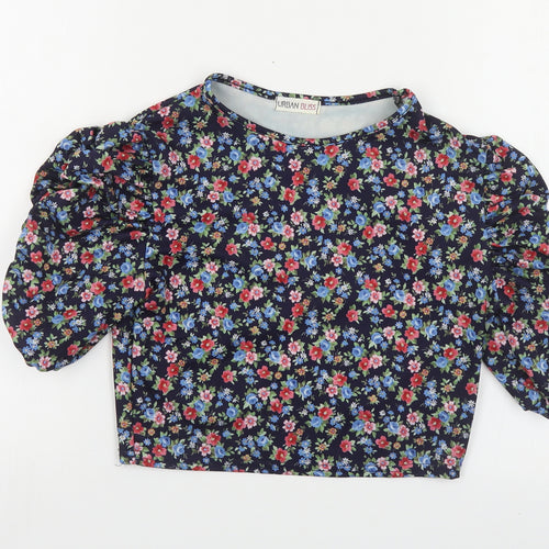 Urban Bliss Womens Multicoloured Floral Polyester Cropped T-Shirt Size 10 Crew Neck - Ruched Sleeves