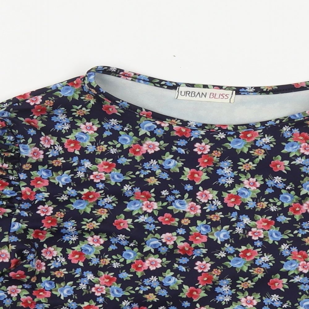 Urban Bliss Womens Multicoloured Floral Polyester Cropped T-Shirt Size 10 Crew Neck - Ruched Sleeves