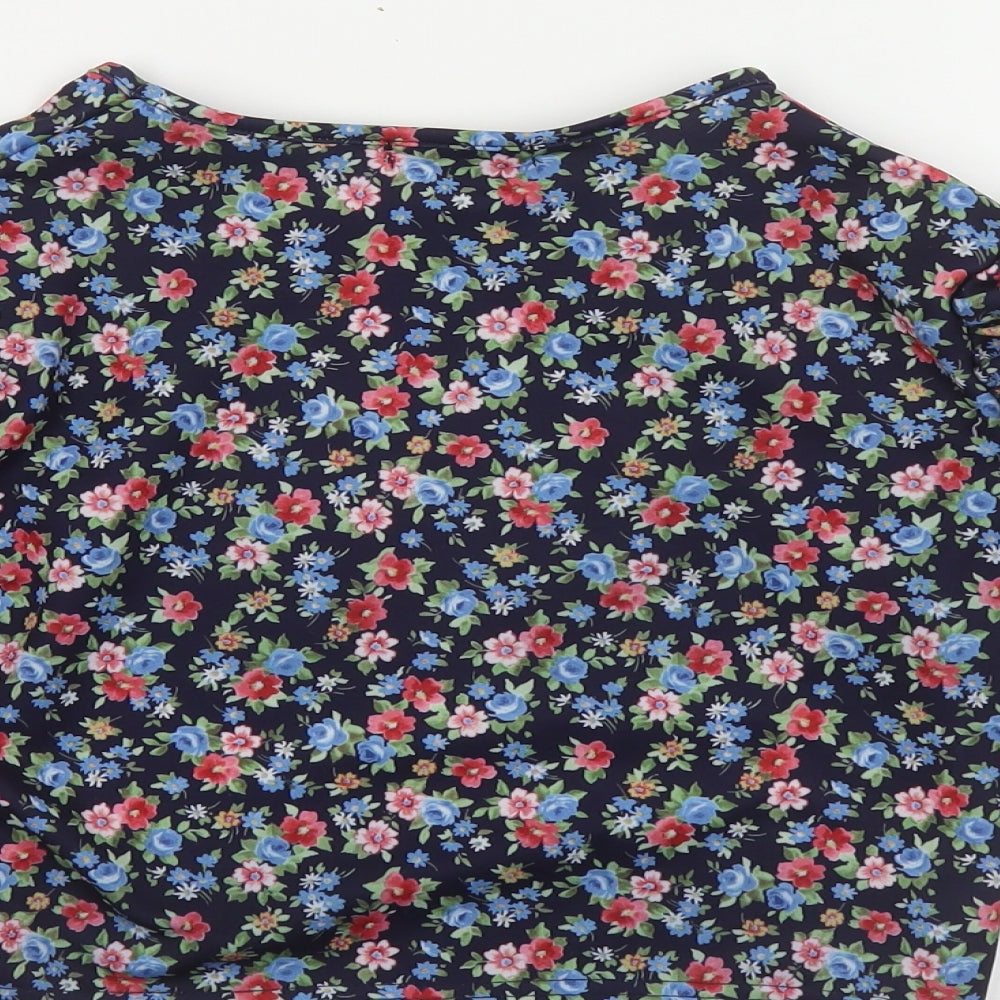 Urban Bliss Womens Multicoloured Floral Polyester Cropped T-Shirt Size 10 Crew Neck - Ruched Sleeves
