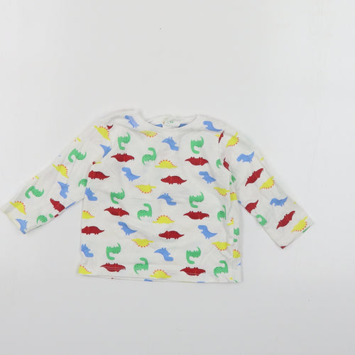 Dunnes Stores Baby White Geometric Cotton Pullover T-Shirt Size 6-9 Months Crew Neck Snap - Dinosaur Print