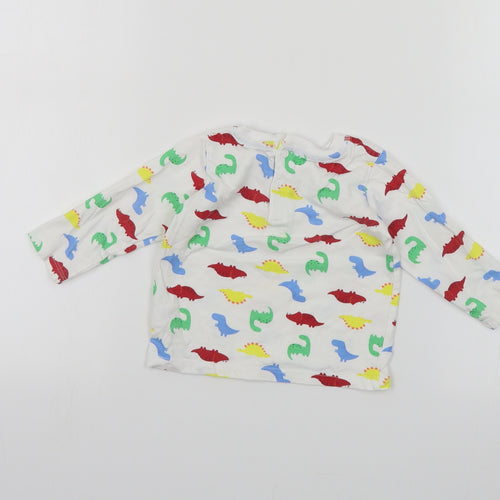 Dunnes Stores Baby White Geometric Cotton Pullover T-Shirt Size 6-9 Months Crew Neck Snap - Dinosaur Print