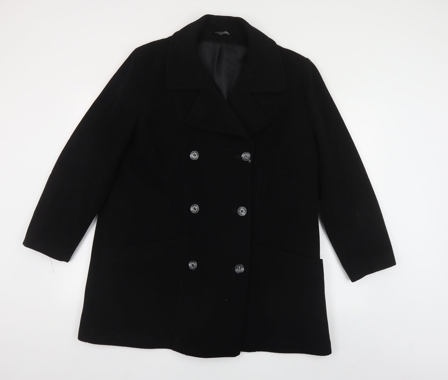Made In England Womens Black Pea Coat Coat Size 16 Button