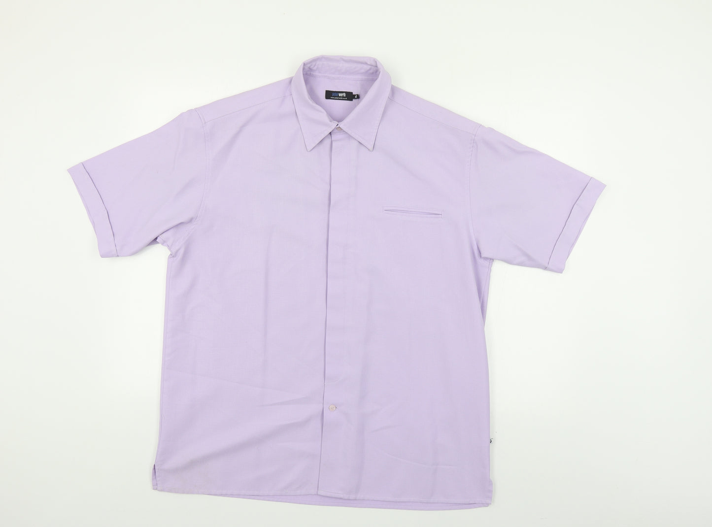 Peter Werth Mens Purple Polyester Button-Up Size L Collared Button