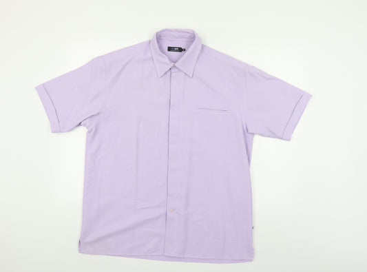 Peter Werth Mens Purple Polyester Button-Up Size L Collared Button