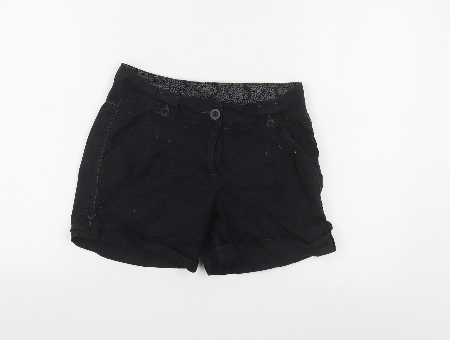 Dorothy Perkins Womens Black Cotton Bermuda Shorts Size 8 L4 in Regular Button