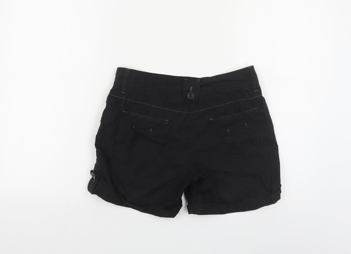 Dorothy Perkins Womens Black Cotton Bermuda Shorts Size 8 L4 in Regular Button