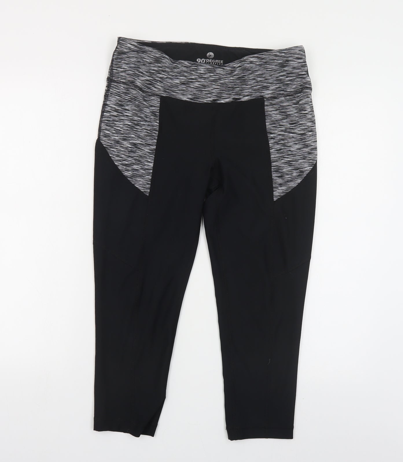 90 Degrees Womens Black Colourblock Polyester Cropped Leggings Size L L23 in Regular Pullover