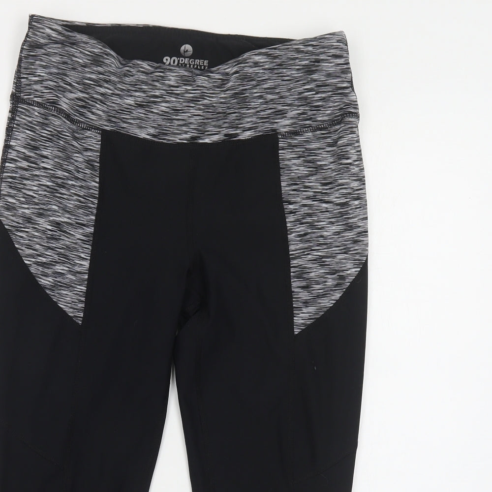 90 Degrees Womens Black Colourblock Polyester Cropped Leggings Size L L23 in Regular Pullover