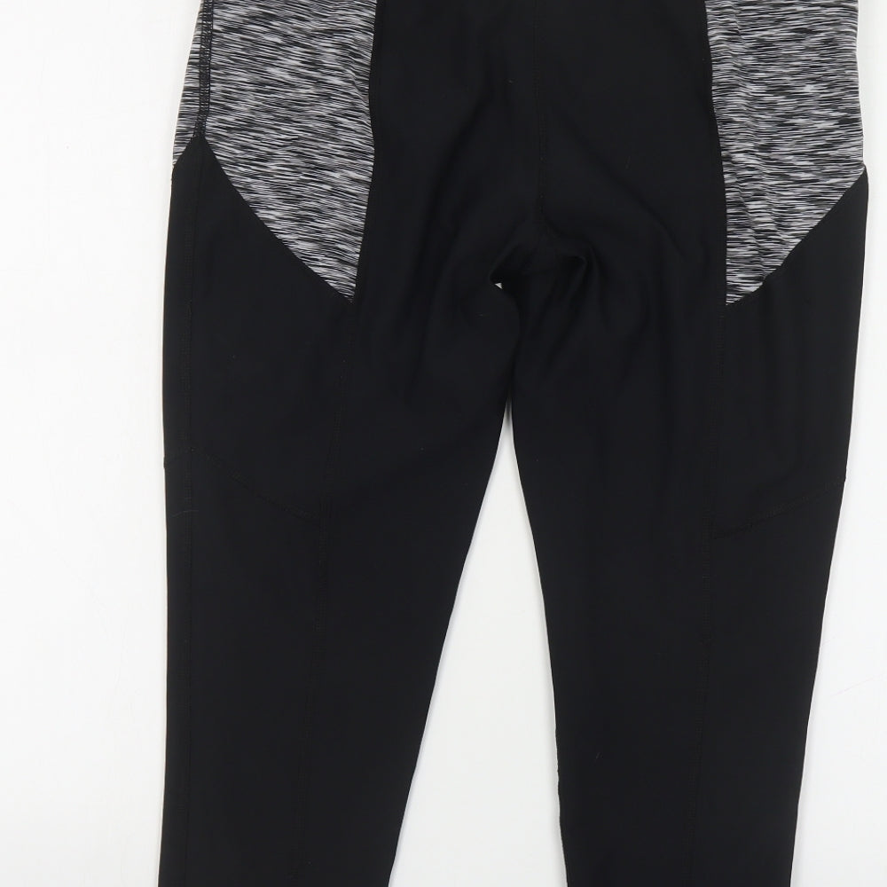 90 Degrees Womens Black Colourblock Polyester Cropped Leggings Size L L23 in Regular Pullover