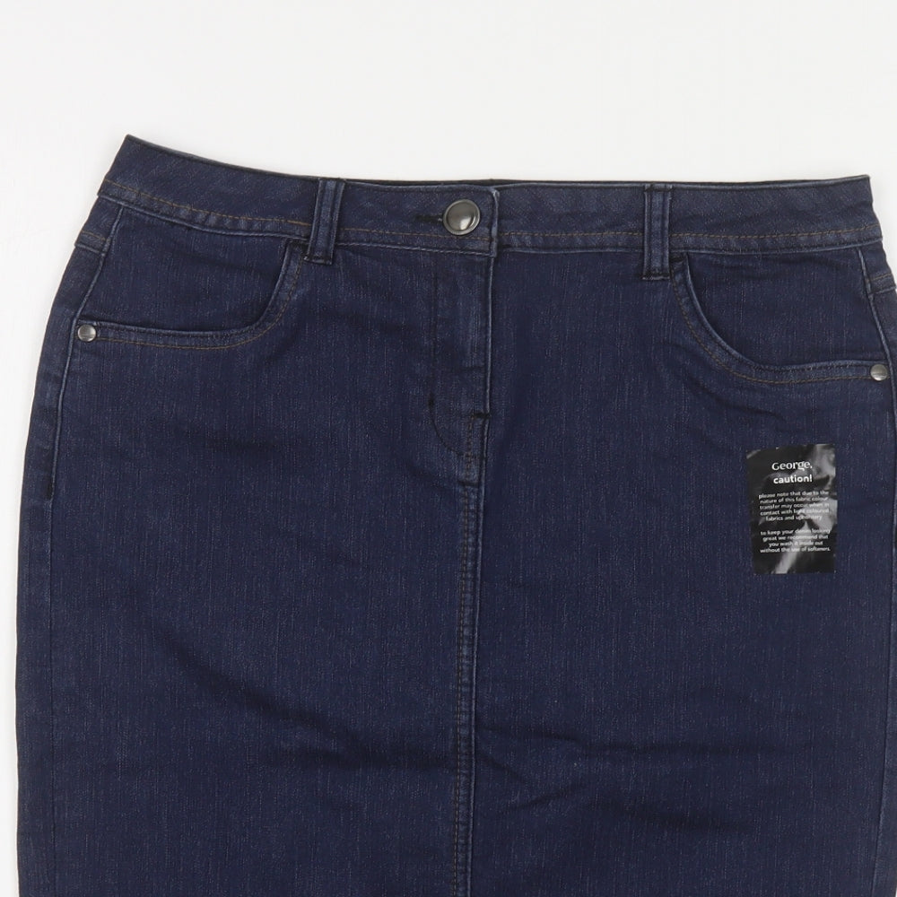 George Womens Blue Cotton Straight & Pencil Set Size 12 Button