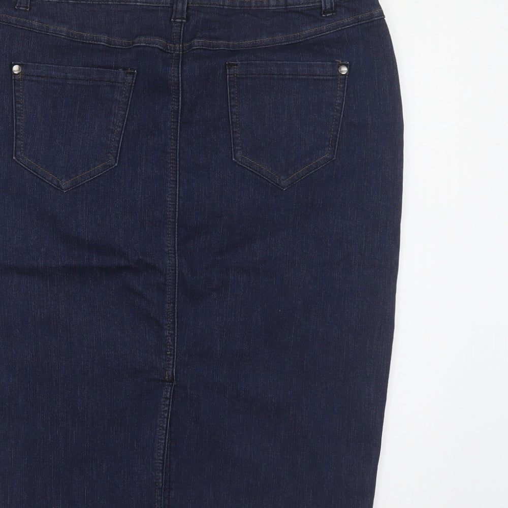 George Womens Blue Cotton Straight & Pencil Set Size 12 Button