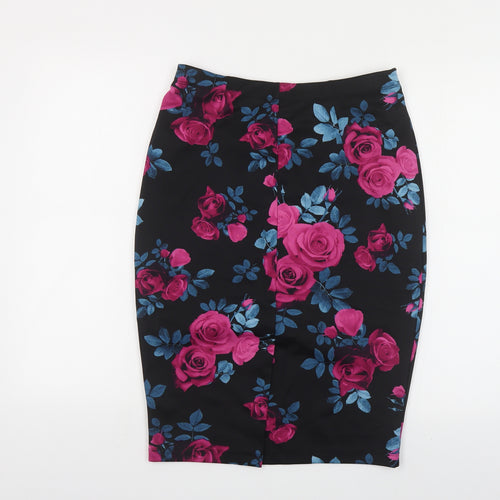 George Womens Black Floral Polyester Straight & Pencil Skirt Size 12