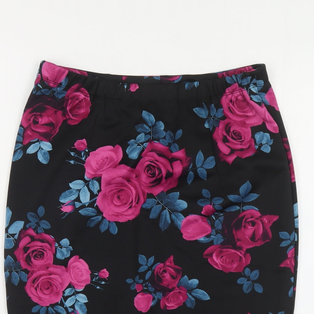 George Womens Black Floral Polyester Straight & Pencil Skirt Size 12