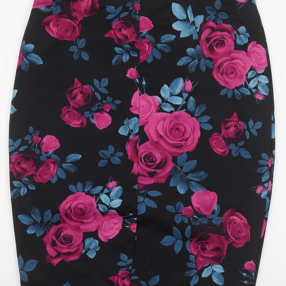 George Womens Black Floral Polyester Straight & Pencil Skirt Size 12