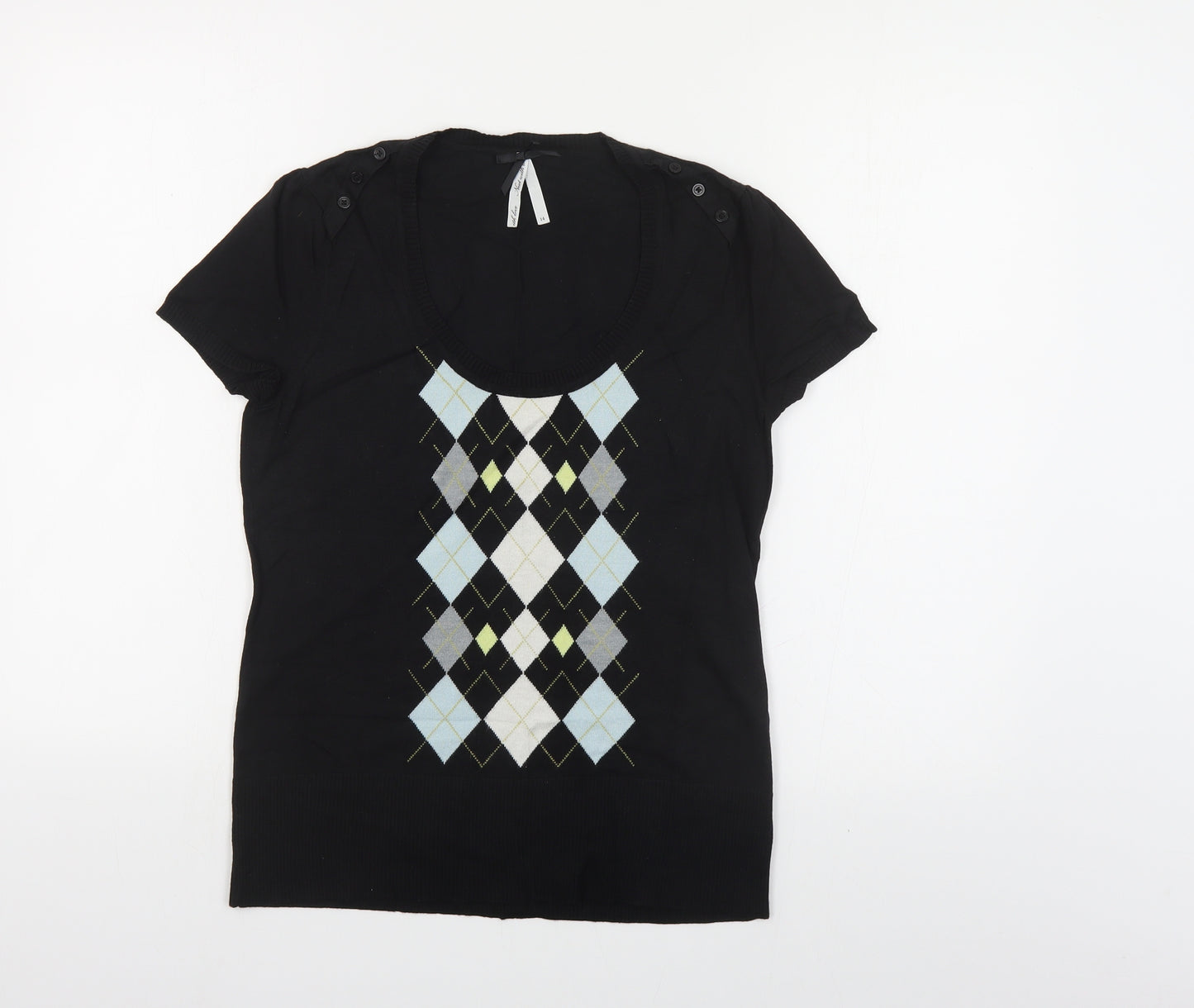 NEXT Womens Black Scoop Neck Argyle/Diamond Viscose Pullover Jumper Size 14