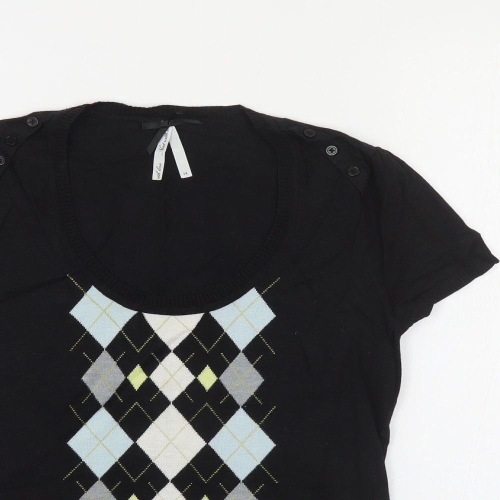 NEXT Womens Black Scoop Neck Argyle/Diamond Viscose Pullover Jumper Size 14