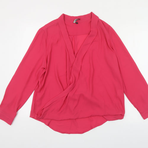 Intuition Womens Pink Polyester Basic Blouse Size 14 V-Neck