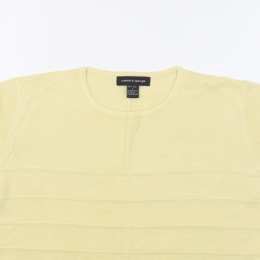 Cable & Gauge Womens Yellow Crew Neck Silk Pullover Jumper Size L