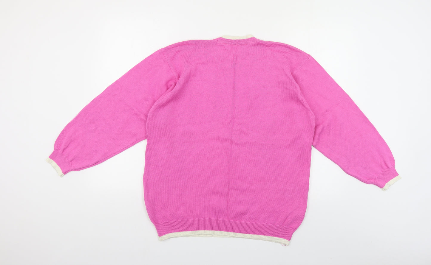 Marks and Spencer Womens Pink Crew Neck Argyle/Diamond Cotton Pullover Jumper Size 14