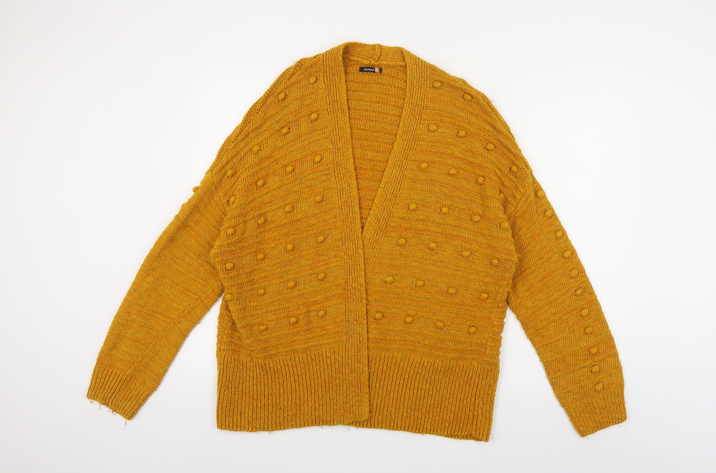 Roman Womens Yellow V-Neck Cotton Cardigan Jumper Size 16 - Textured